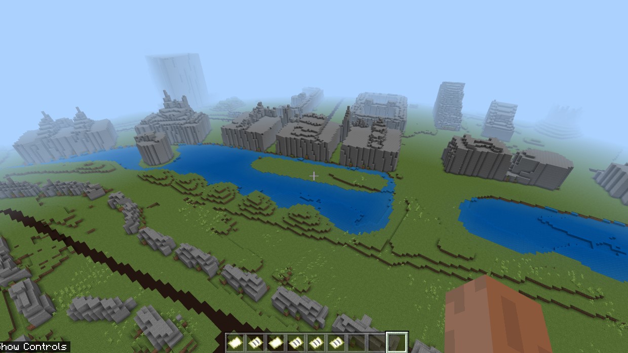 An aerial view of the University's Jubilee Campus built within the Minecraft environment