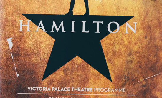 Close up of cover of programme for Hamilton musical