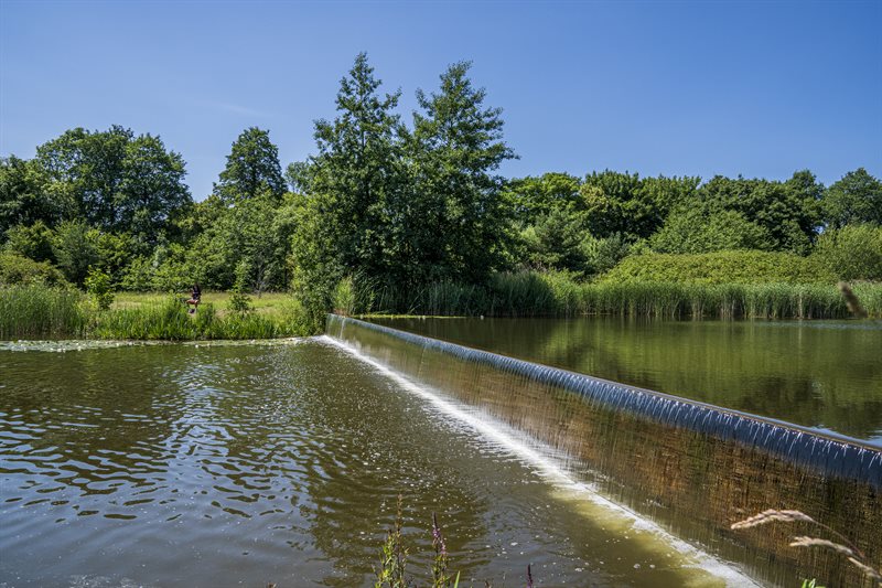 Lake and the waterfall at Jubilee campus