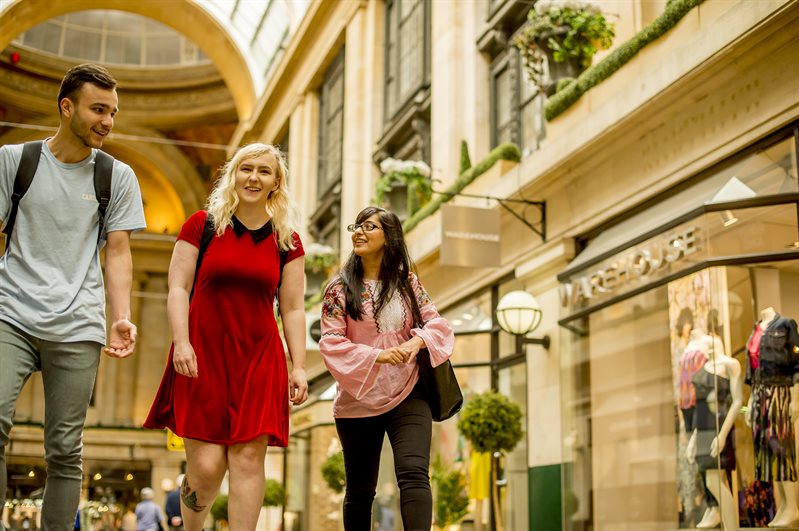 Students walking through the exchange shopping centre