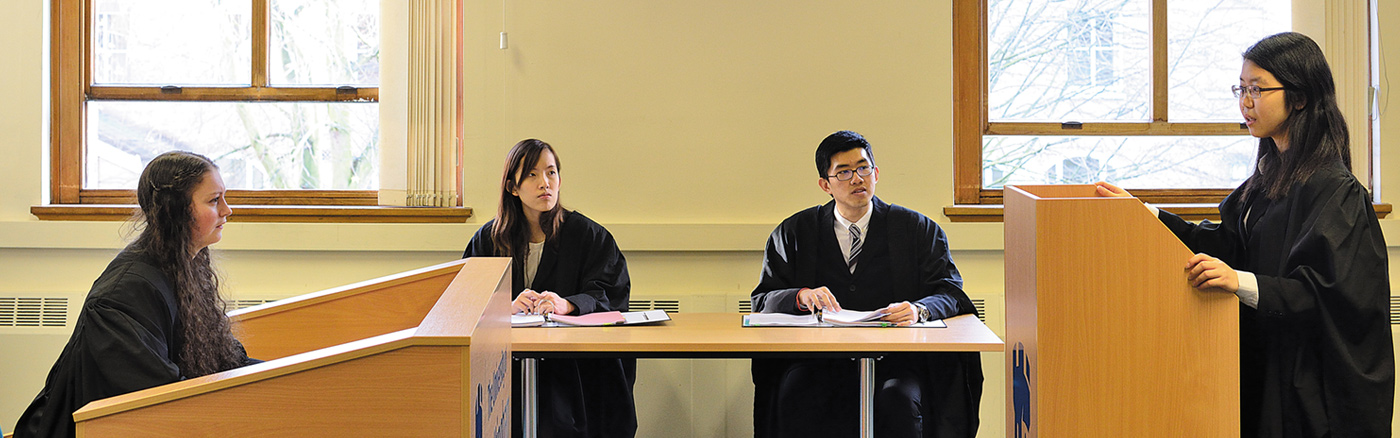 Students in mock courtroom setting