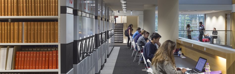Image of students working on the upper levels of George Green Library