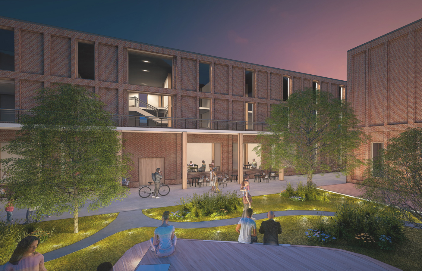 Perspective of the courtyard in the evening