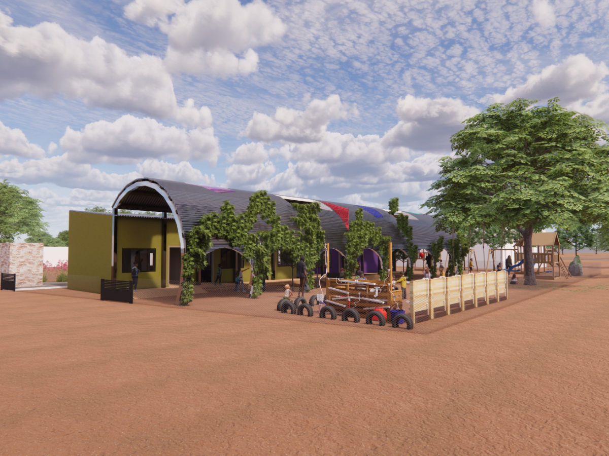 Show the external view of the design as seen from the northwest side of the site.