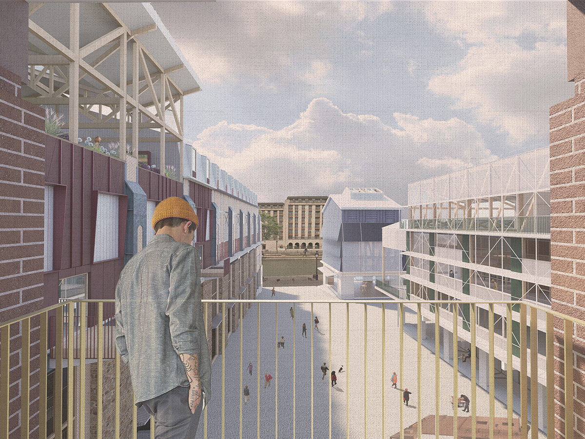 Workshop view down the main courtyard towards the canal