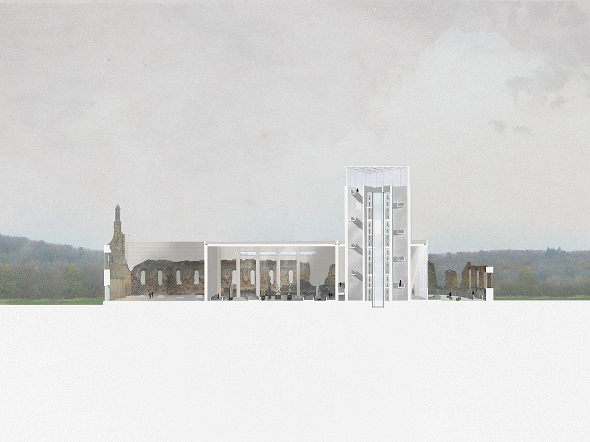 Long section through the main archives and museum building