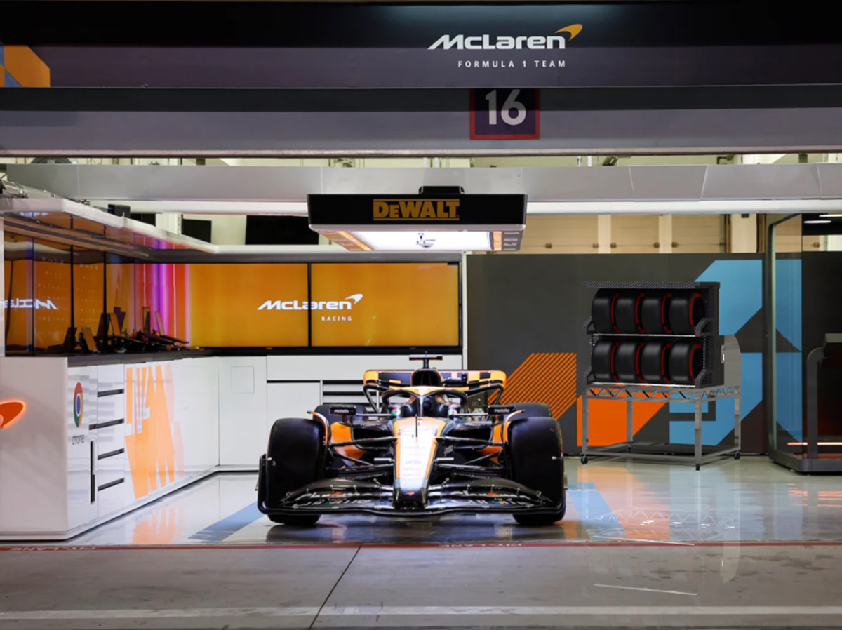 Tyre trolley in a McLaren bay mock up