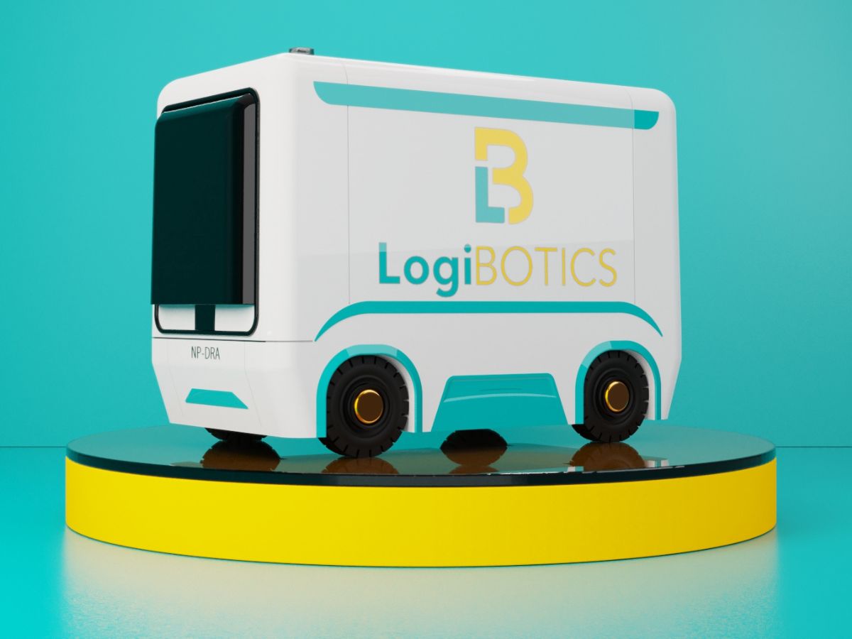 Neighborhood Parcel Delivery Robot Assistant on platform