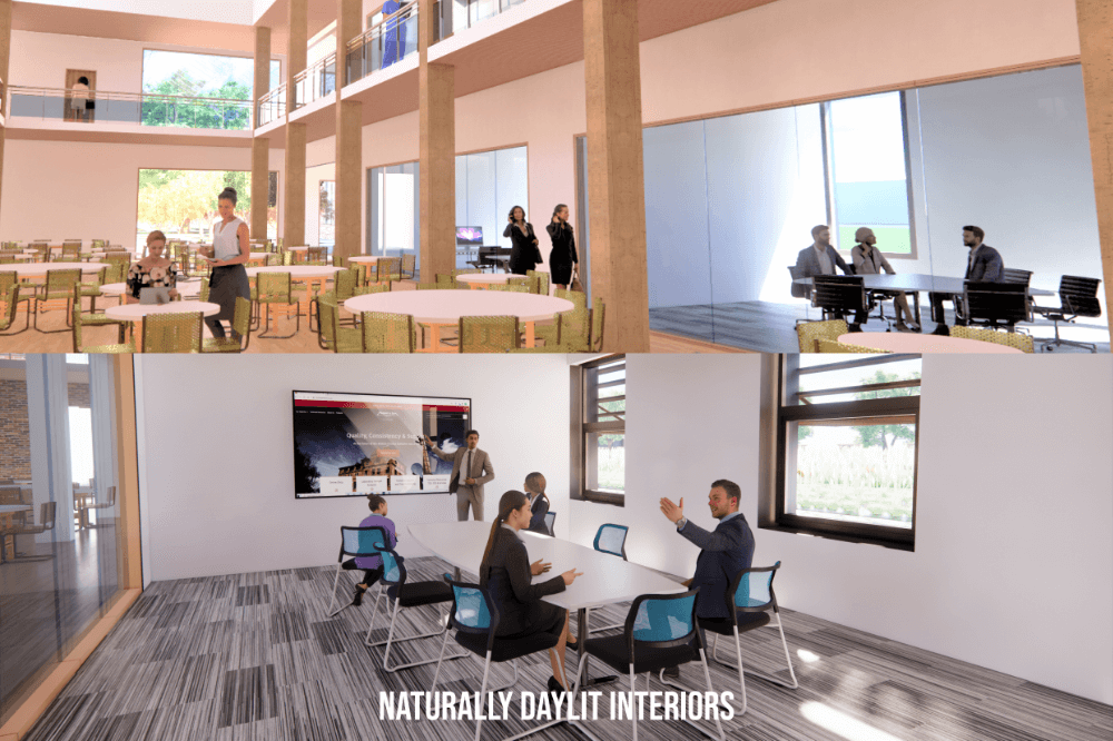 Drawing of the inside of an office.