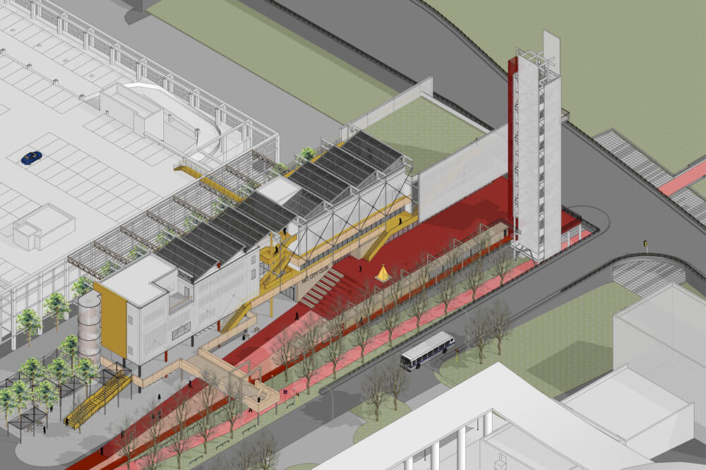 Architecture drawing of the outside of a building.