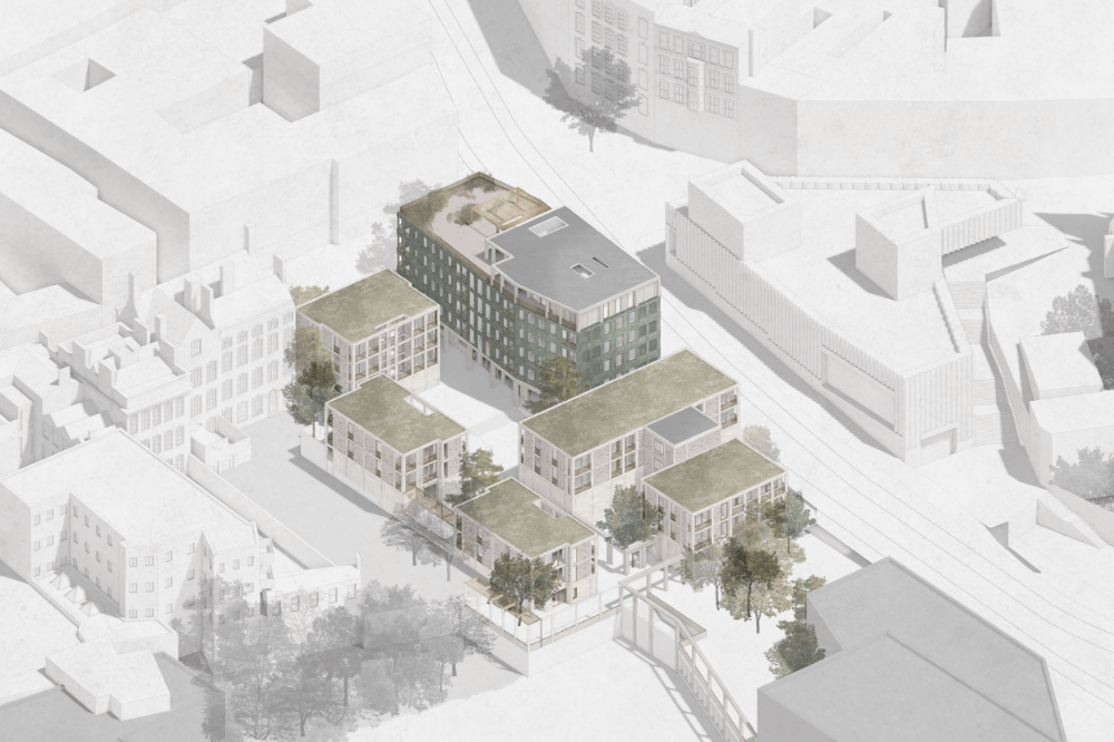 Architecture drawing of the outside of a building.