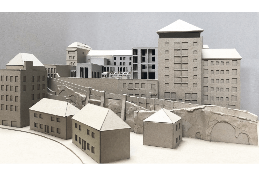 Architecture drawing of the outside of a building.