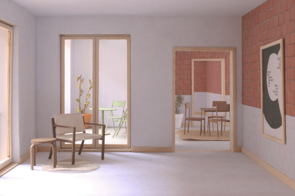 Architecture drawing of the interior of a lounge area.