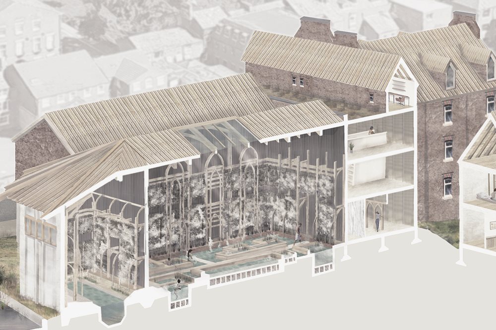 Architecture drawing of the outside of a building.