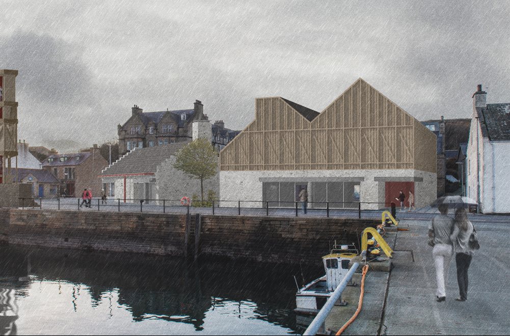 Architecture drawing of the Stromness pierhead in Orkney.
