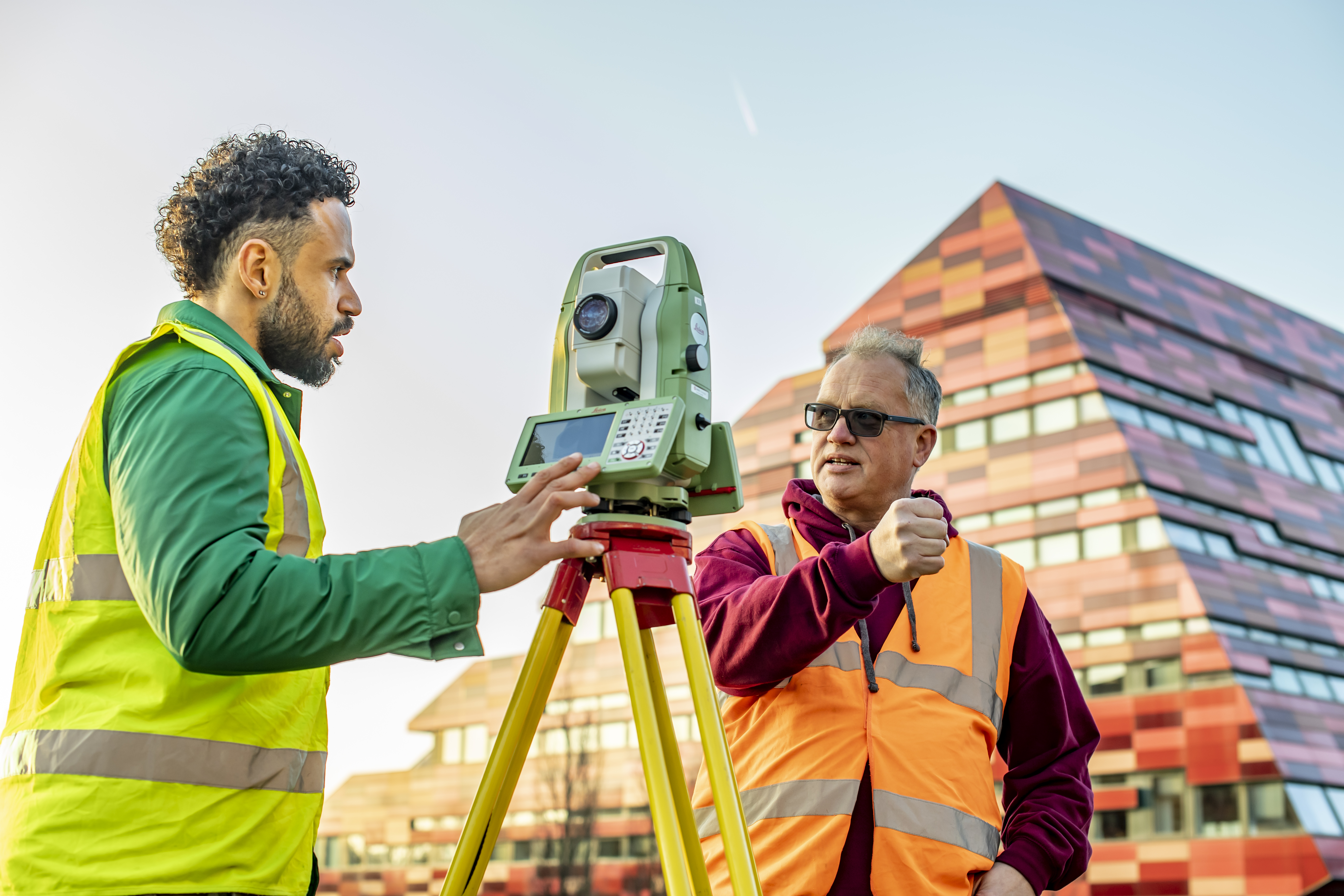 Student and staff using a Total Station to capture their surroundings on Jubilee campus