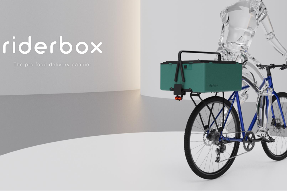 Riderbox on the back of a bicycle