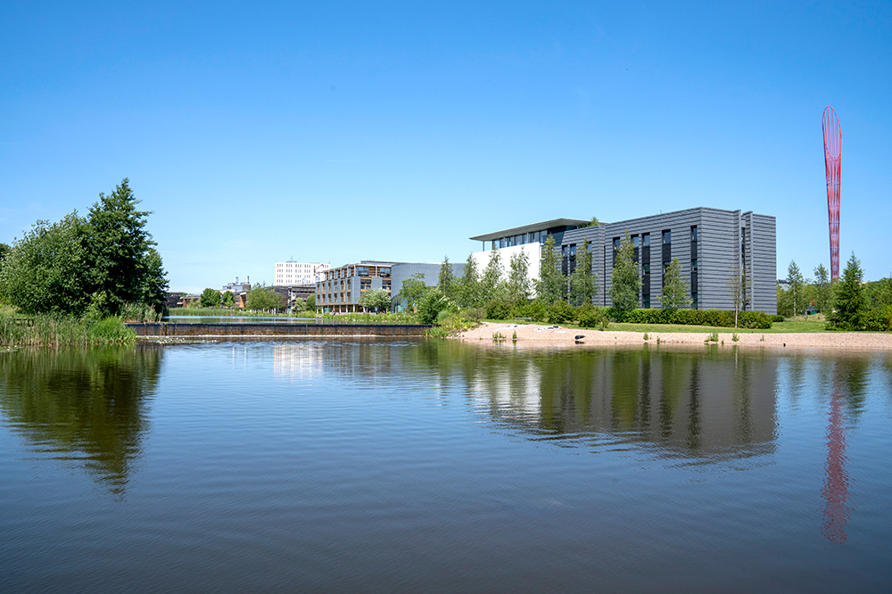 the lake on Jubilee Campus in front of buildings