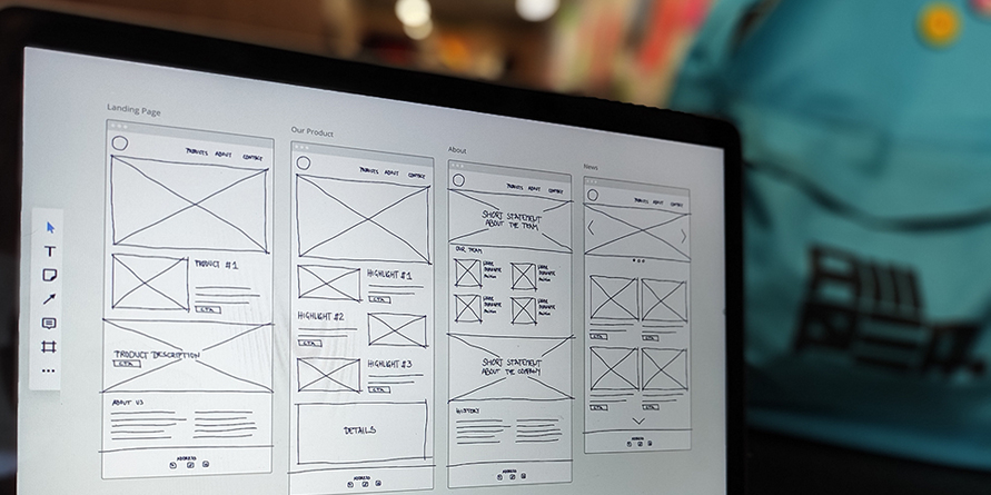 wireframes on laptop screen