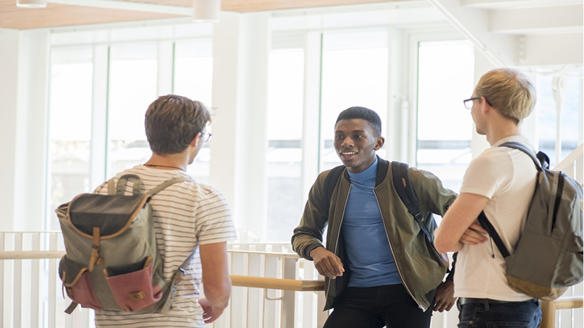 Students meeting in a building
