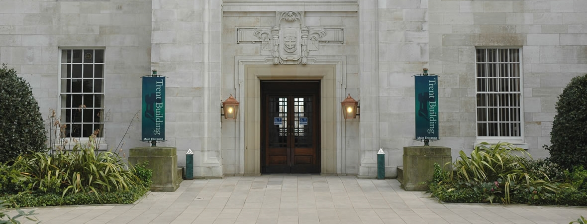 A photo of the entrance to the University of Nottingham's Trent Building