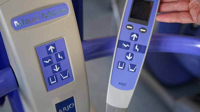 close up of a hoist handset