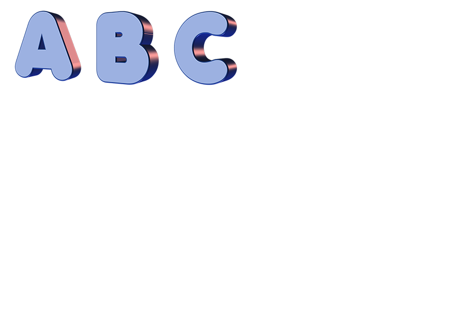 The letters A B and C