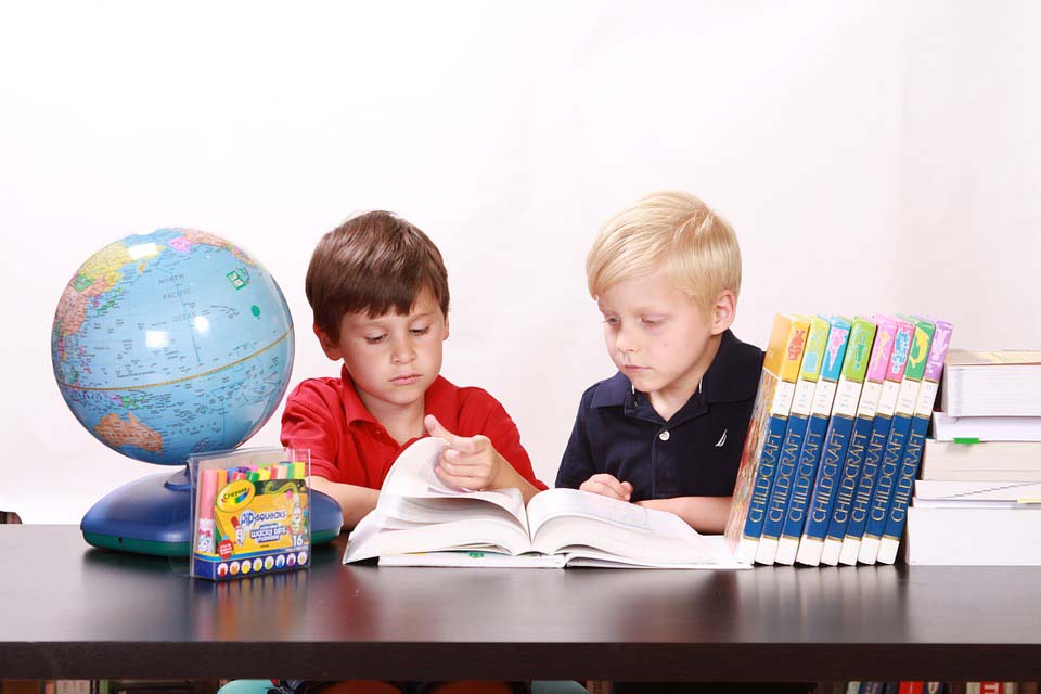 Two boys studying at a table