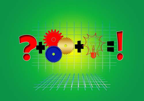 Diagram of image with question mark and cogs to indicate thinking.