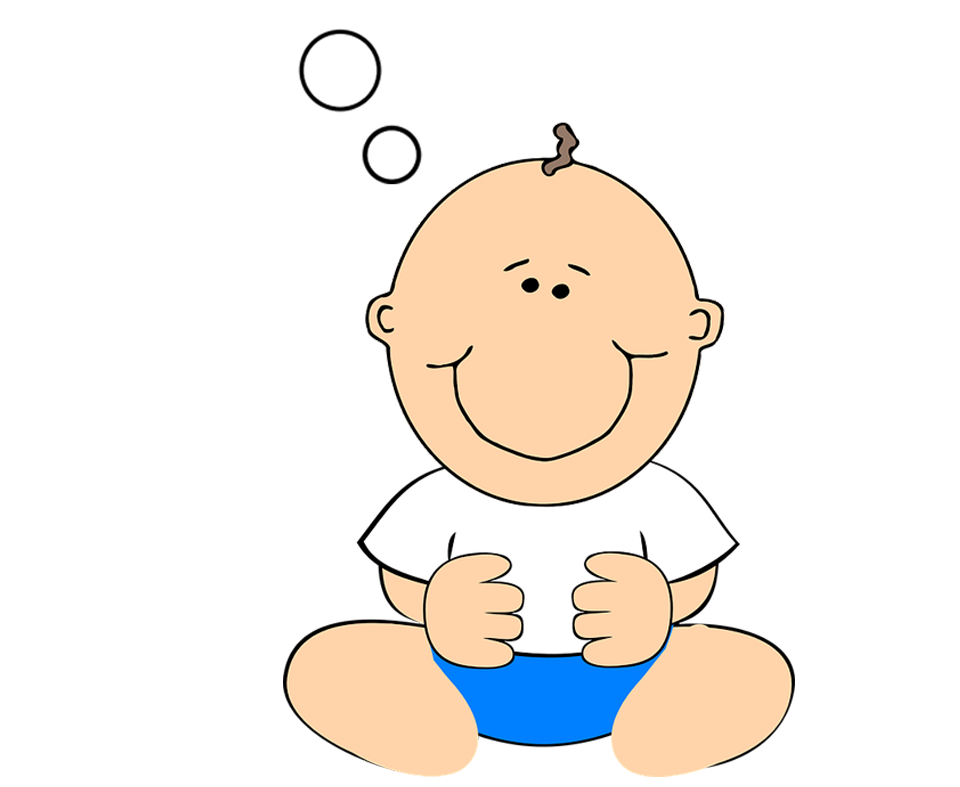 A baby sittting with a speech bubble