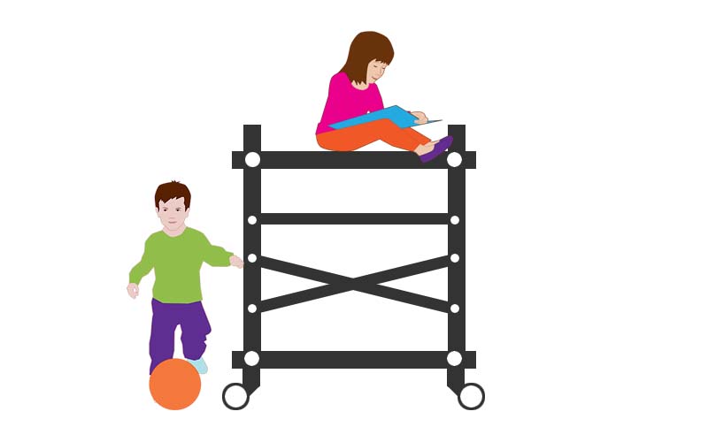 Two children on scaffolding