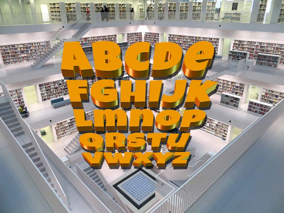 Library with letters in the middle of the main room.