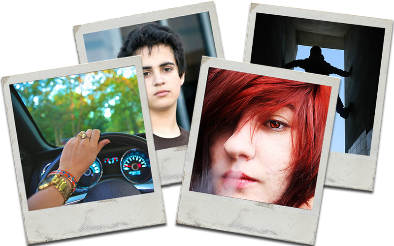 A montage of images used across this resource including a teenager driving and a smoking.