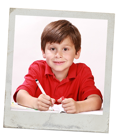 Older Boy in a polaroid style photo frame