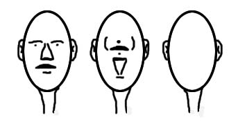 Three images of human faces showing different levels of realism