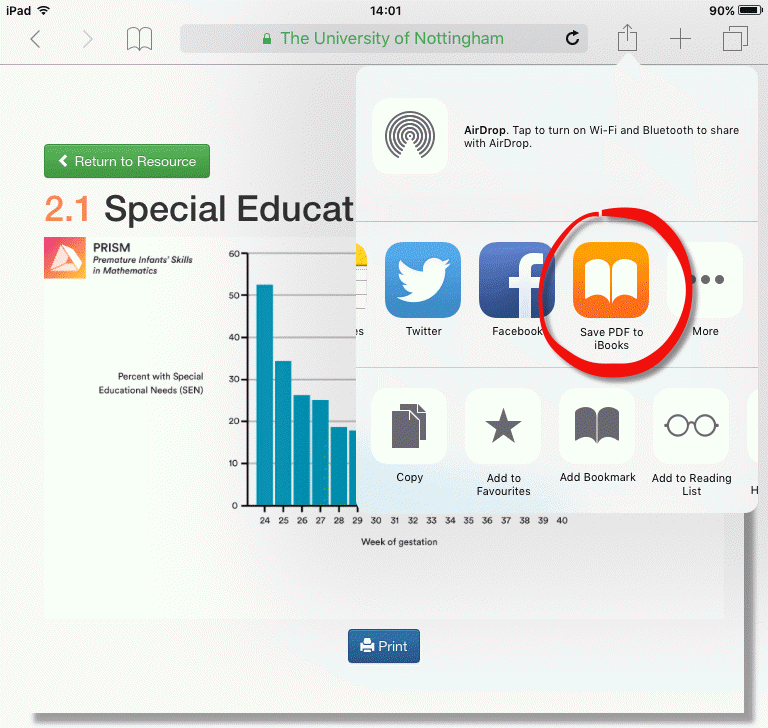 Screenshot of saving PDF on iOS device