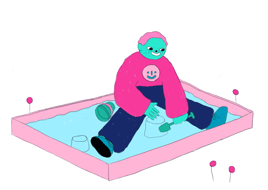 BabyGRO baby character playing in sand-pit