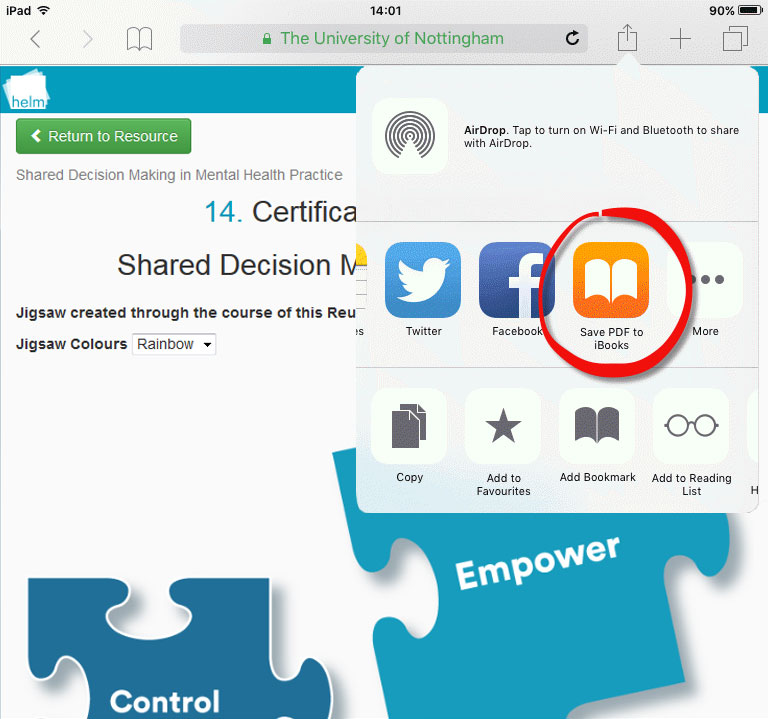 Screenshot of saving PDF on iOS device