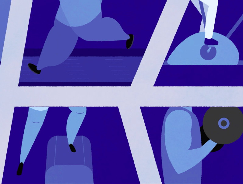 Illustration showing various activities and exercises that are implemented in a gym.