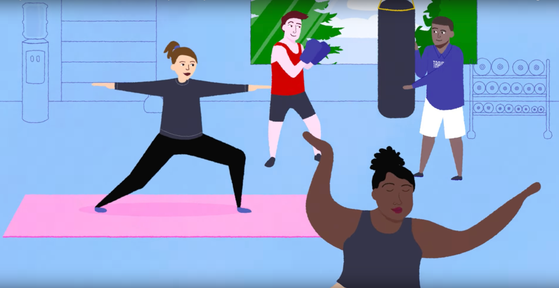 Illustration of a number of people exercising in the gym