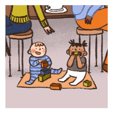 Illustration of babies playing together