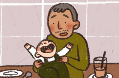 Hunger Signs: Baby with father crying