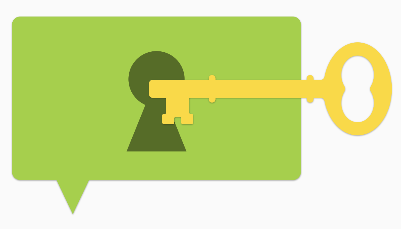 A lock and key and a speech bubble.