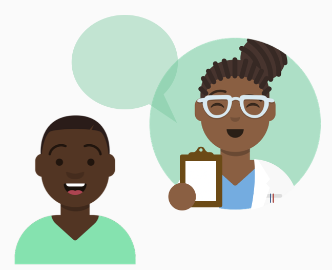 Yusef speaking to a healthcare proefssional