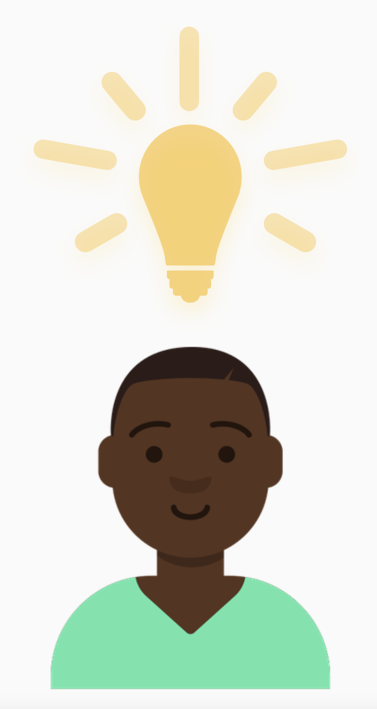 Yusef thinking with light bulb over his head.