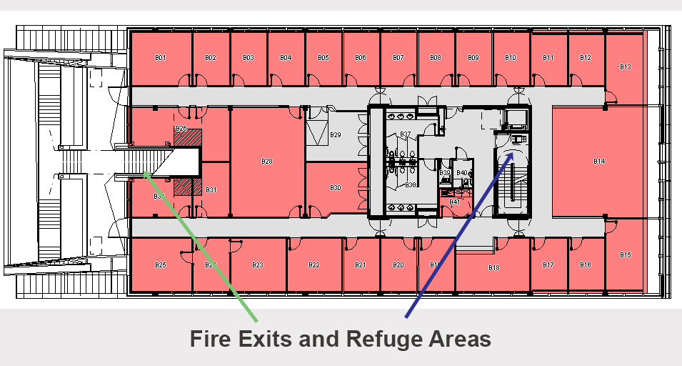 Refuge and fire exits in the Yang Fujia buiding