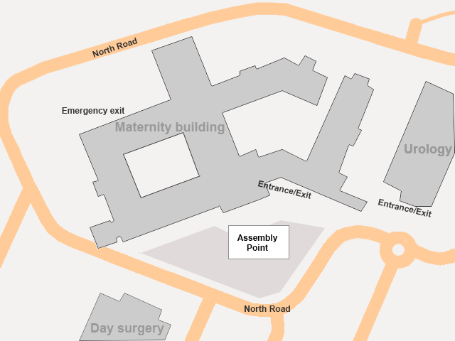 Fire exits and assembly point for the maternity buiding
