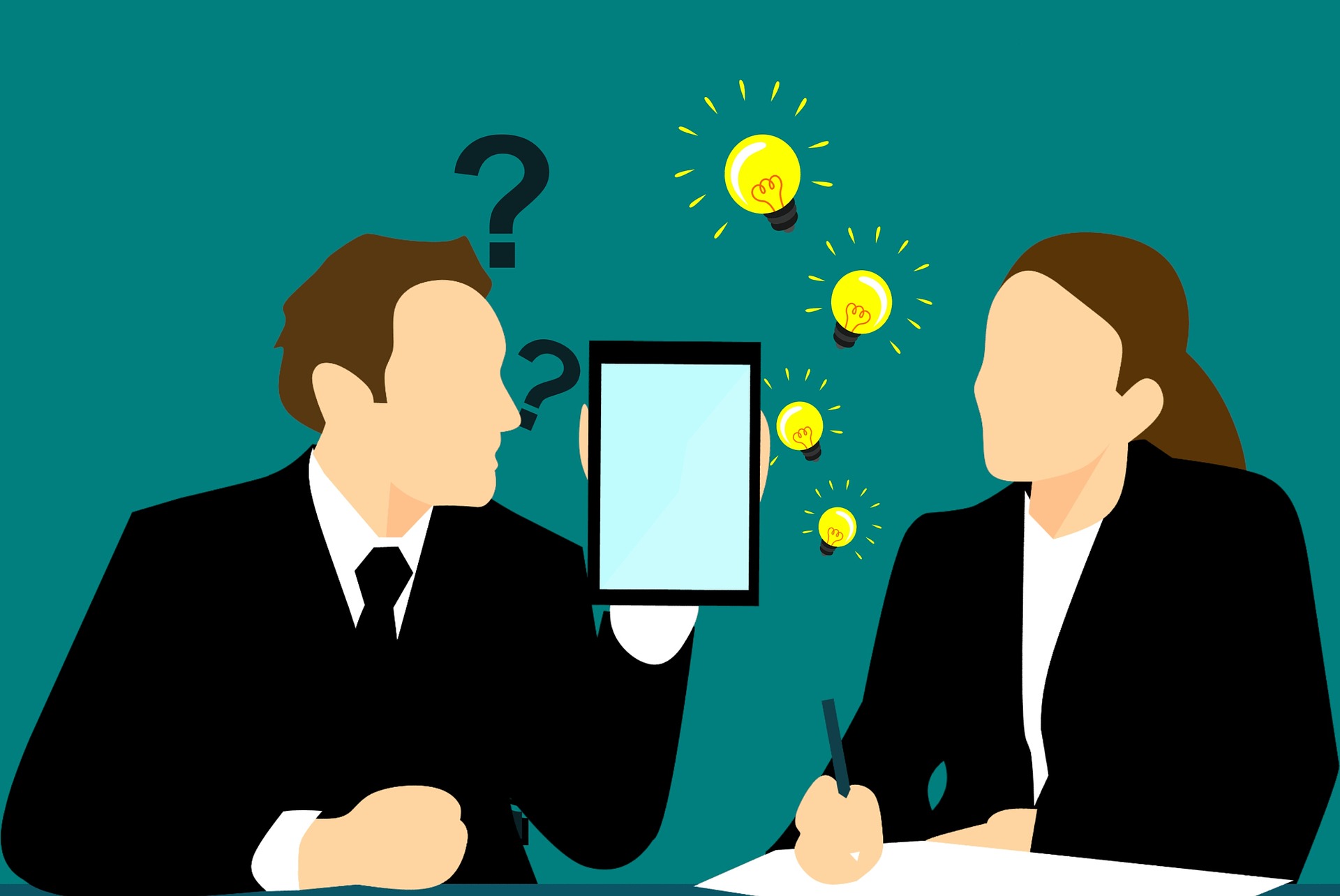 Two researchers working with a hand held device and discussing pilot testing