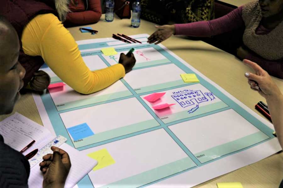 Participants taking part in a storyboarding workshop.