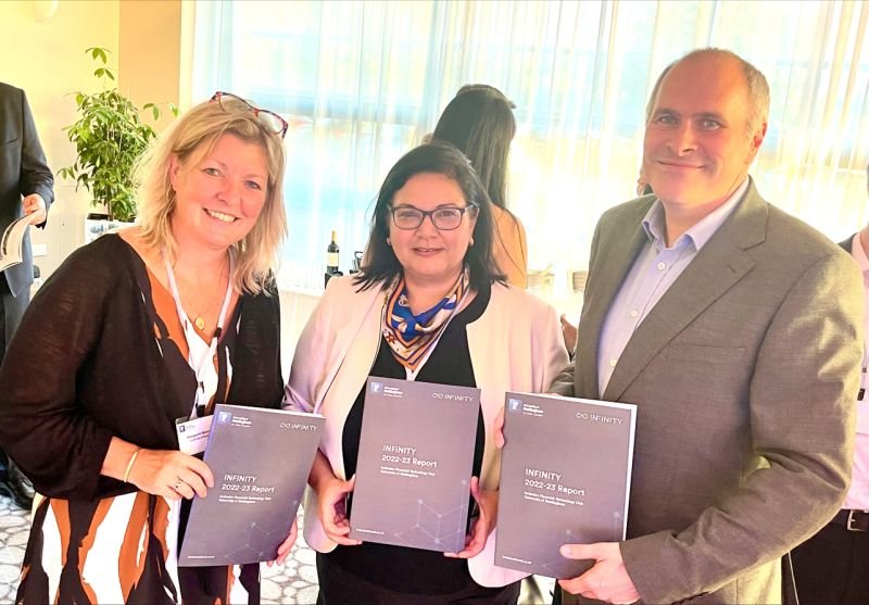 INFINITY team members holding report